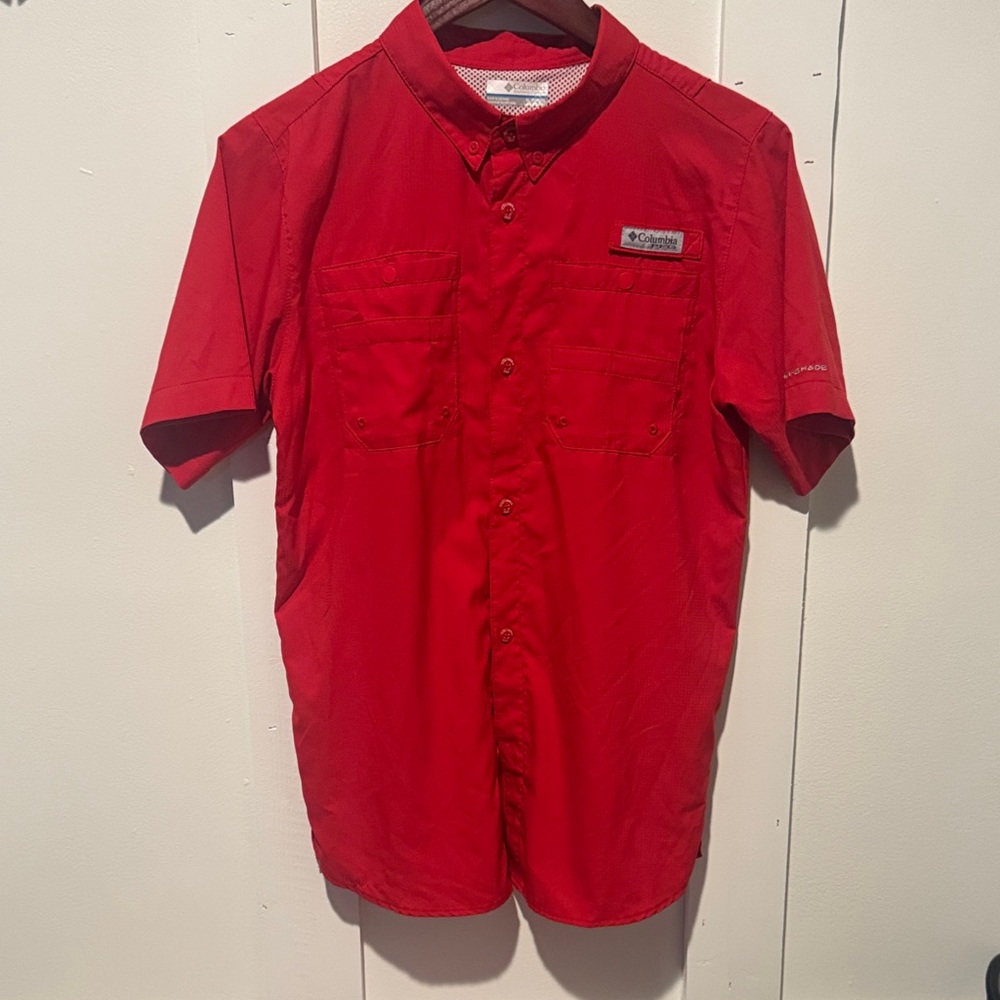 Columbia PFG Boys (XL 18-20) Vibrant Red Casual Button Down Shirt